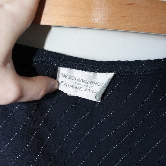 90s Rare Vintage Breechers Brook for Fairweather Navy Pinstripe Midi Skirt 26" - Picture 2 of 5